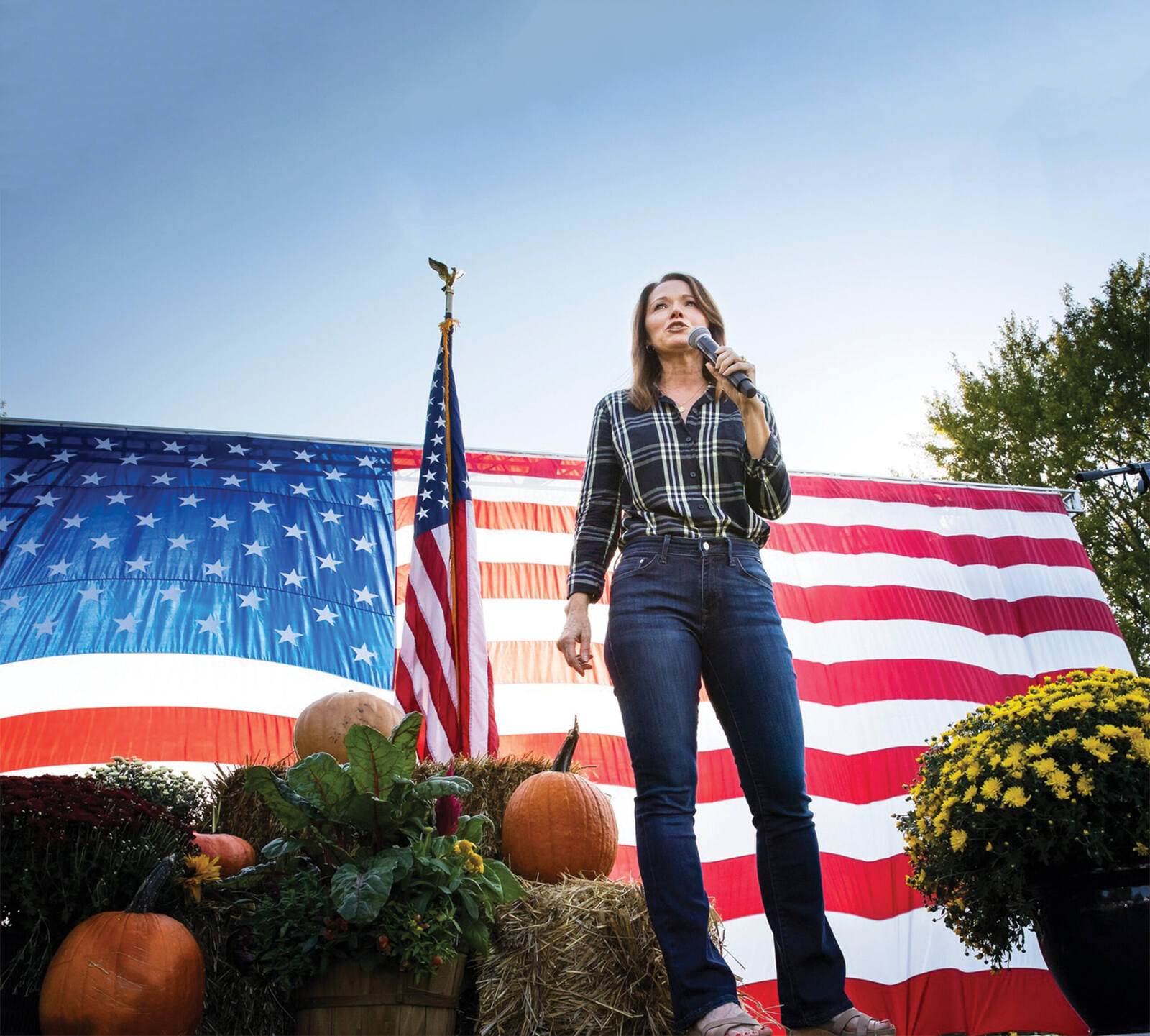 Christina Bohannan with an American flag